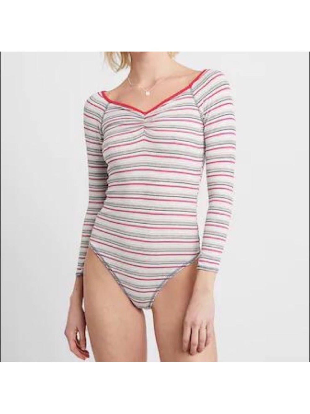 Free People put a stripe on it bodysuit Size Small Pink Grey Yellow